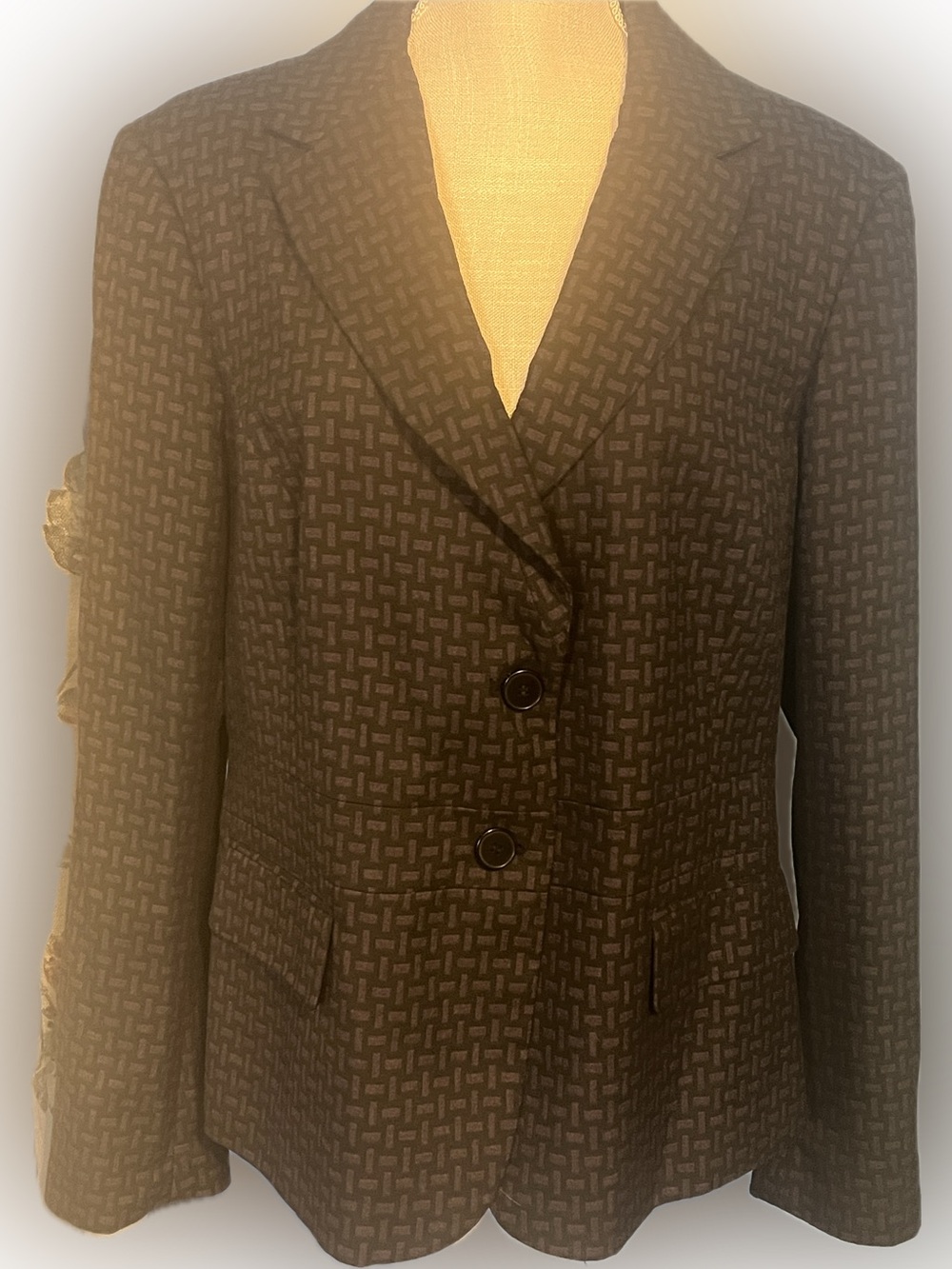 New York & Company Geometric Blazer in Black and Purple, Size 18 Average